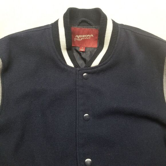 Arizona Jeans Jacket Mens Medium Blue Gray Letterman Varsity Snap Wool Blend VTG - Picture 4 of 11